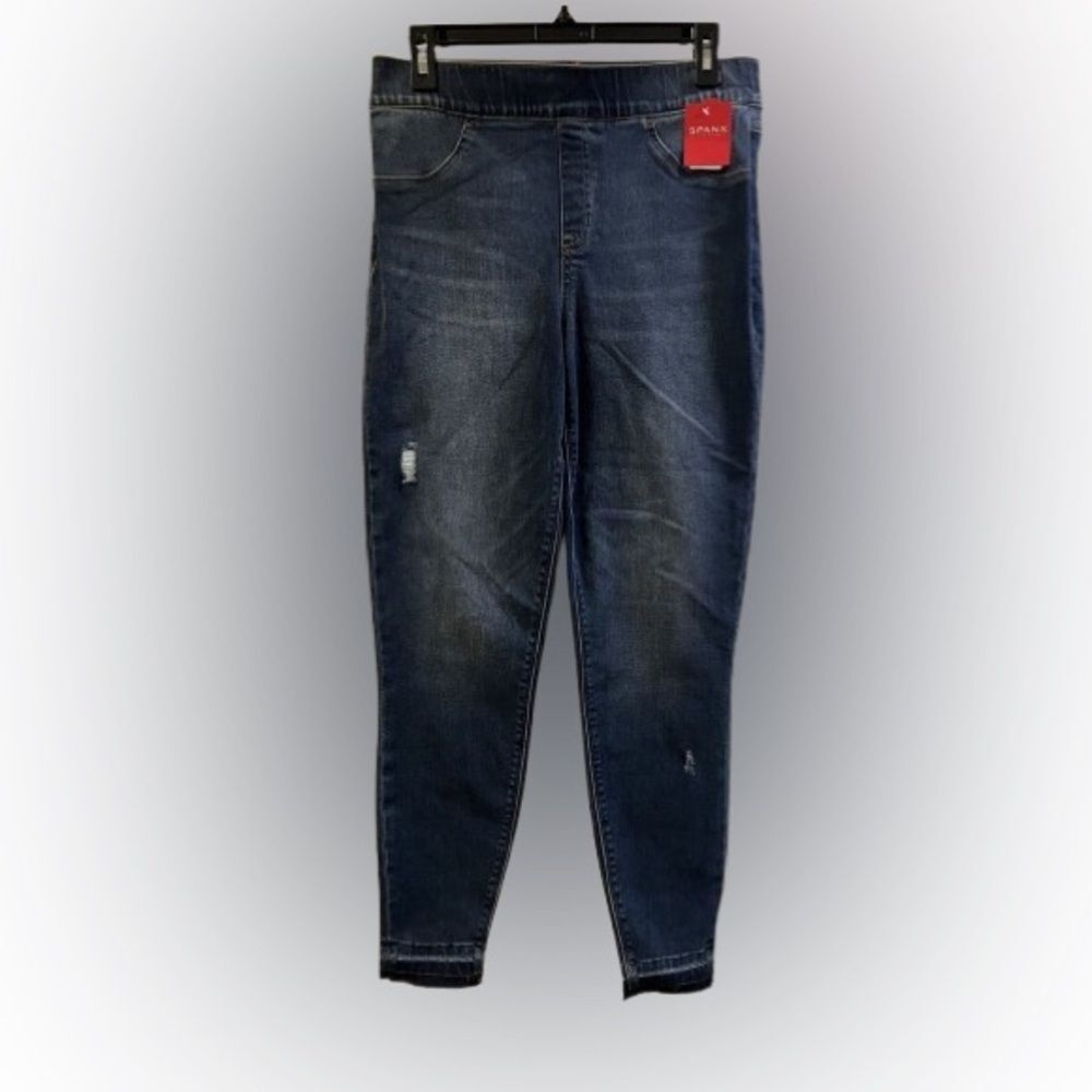 Spanx Distressed Ankle Skinny Jeans Pull On Medium Wash Sz 1XL NWT